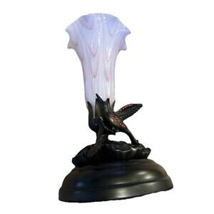 Dale Tiffany Metal Hummingbird Accent Lamp W/ Thick Glass Decorative Chimney